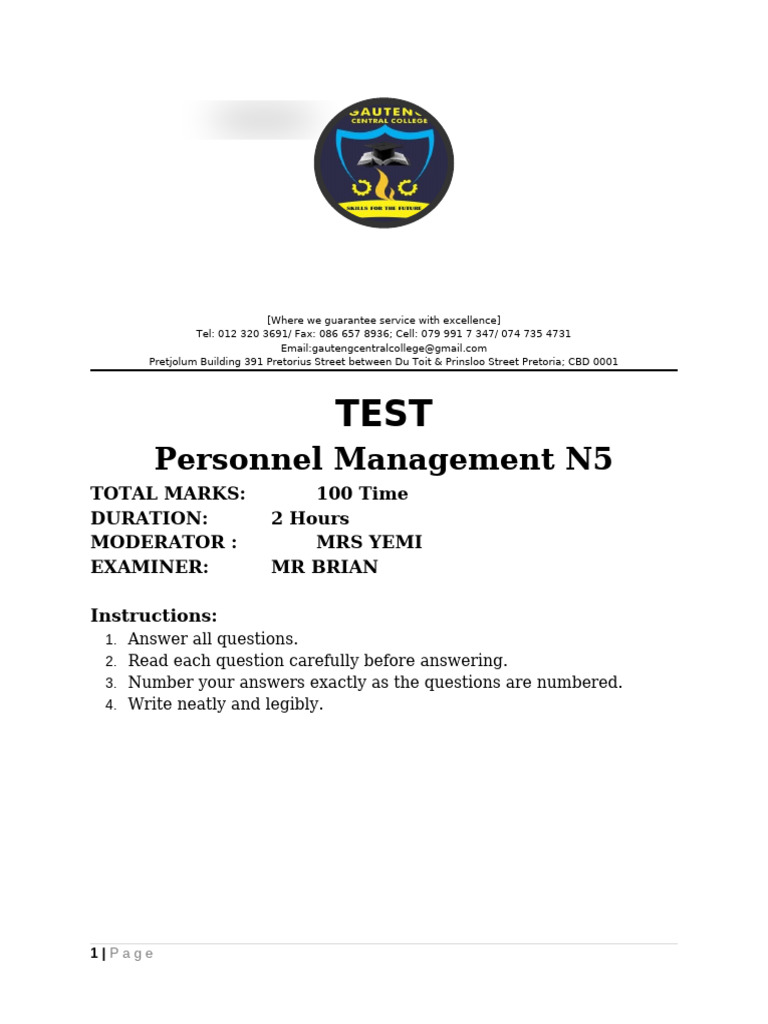 Personnel Management N5 Exam Guide | PDF | Employment | Incentive