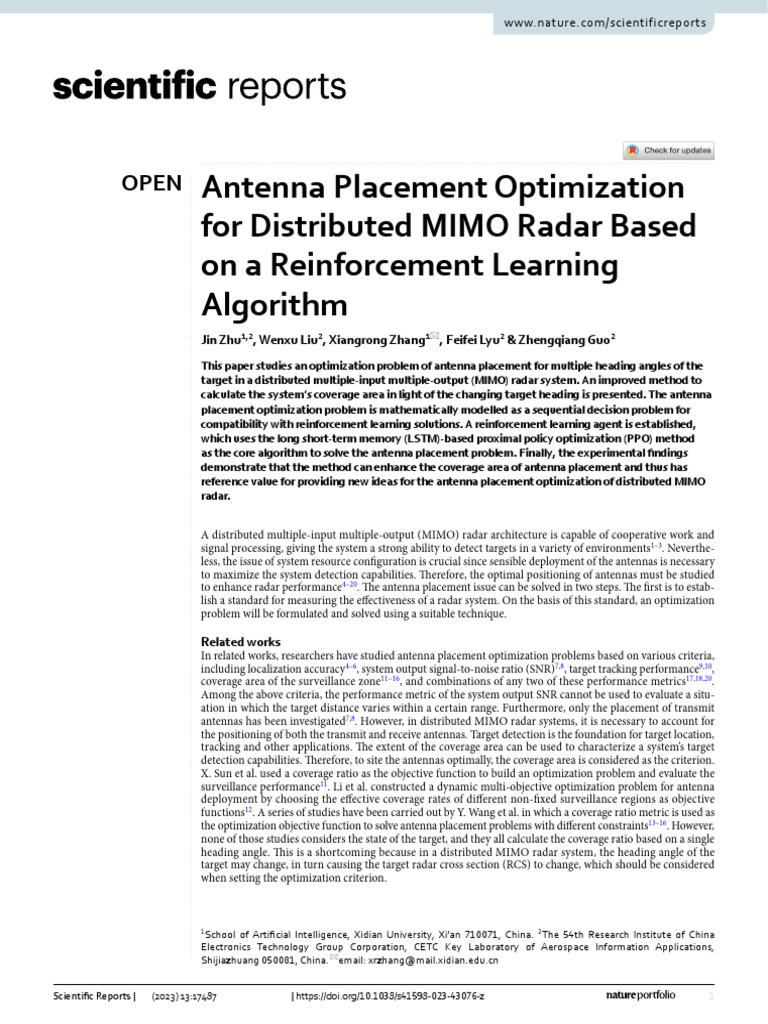 Antenna Placement Optimization in MIMO Radar | PDF | Radar ...