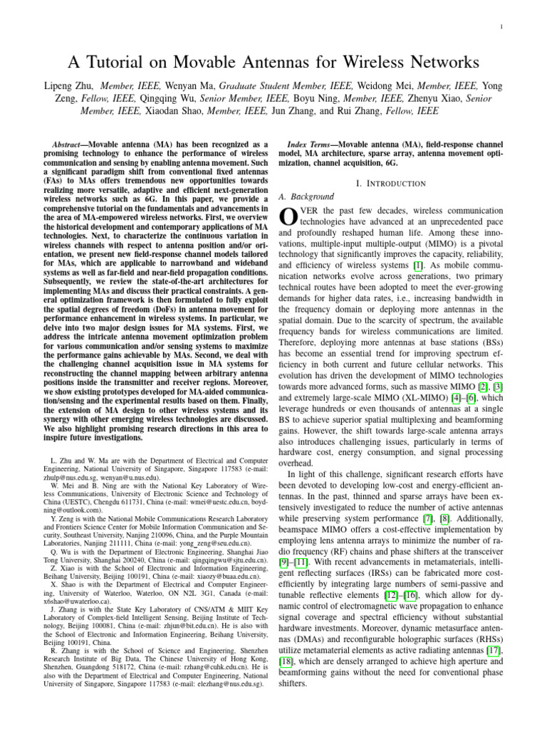 Movable Antennas in Wireless Networks | PDF | Antenna (Radio) | Mimo