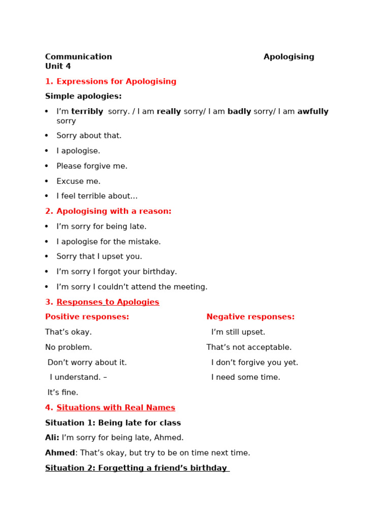 Effective Apology Expressions and Responses | PDF