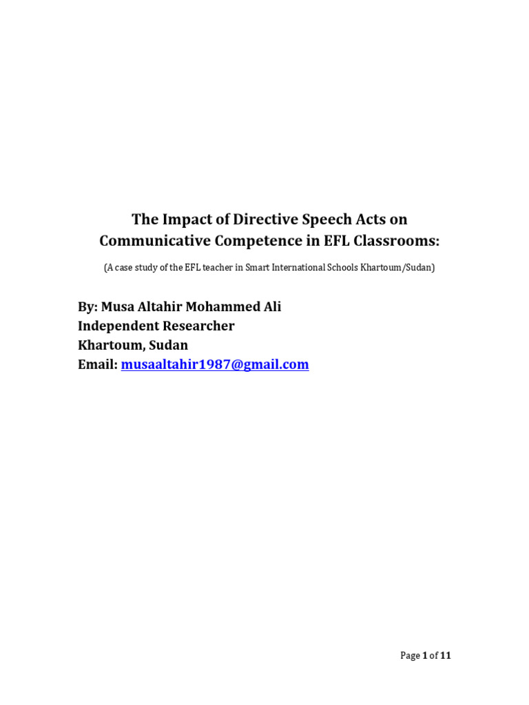 The Impact of Directive Speech Acts On Communicative Competence in EFL ...