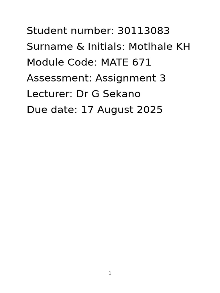 Motlhale KH Mate 671 Assignment 3 | PDF | Learning | Mathematics