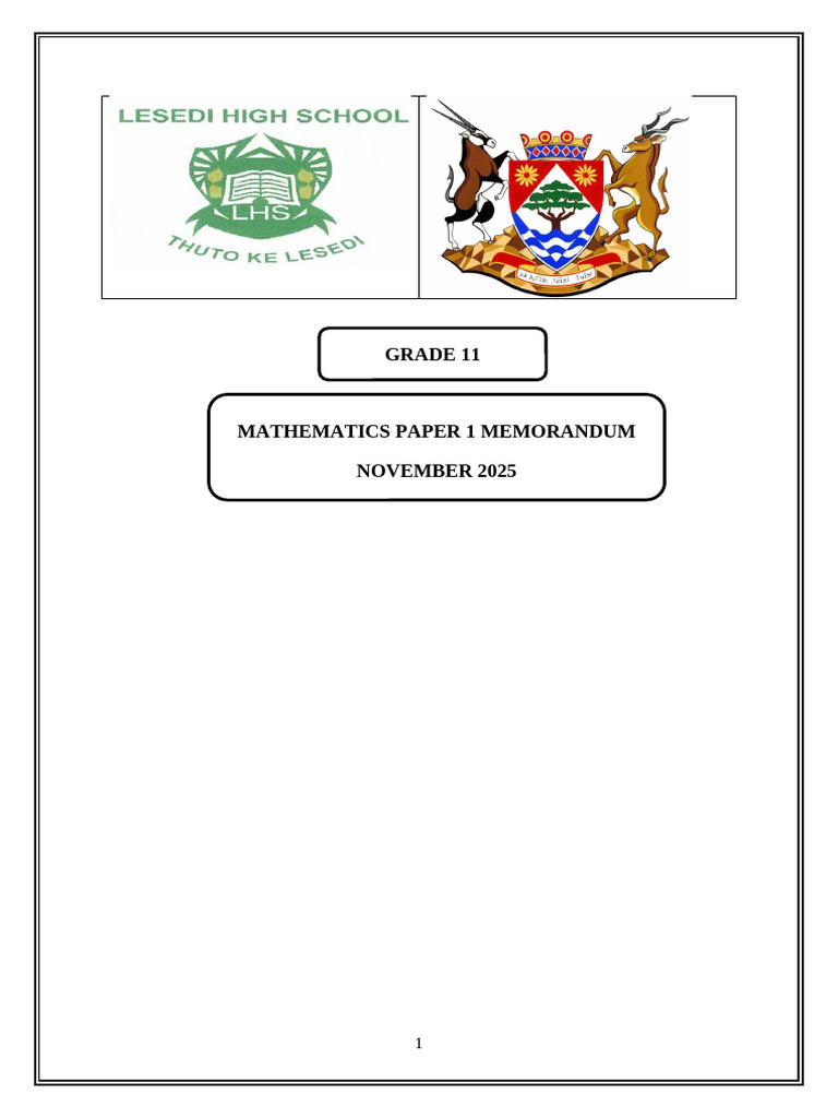 Grade 11 Mathematics Memo November 2025 | PDF | Mathematics | Discrete ...