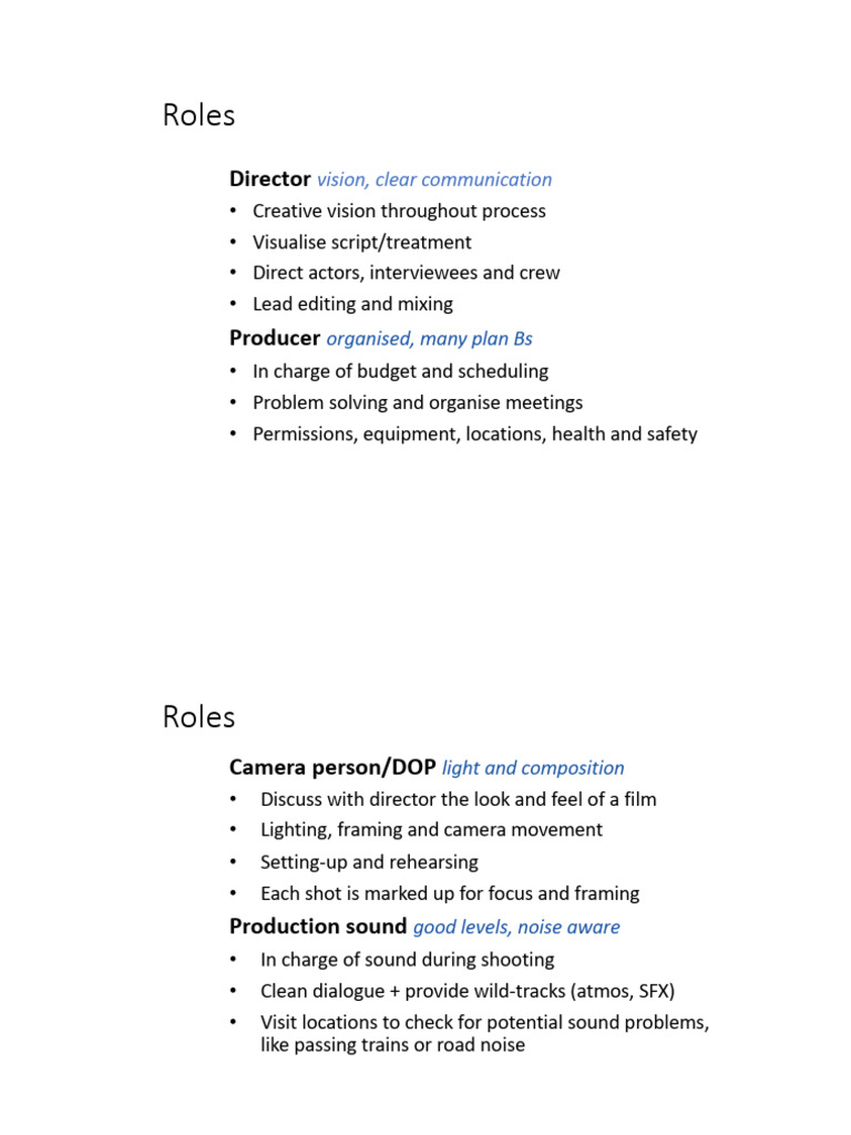 Film Production Roles Explained | PDF