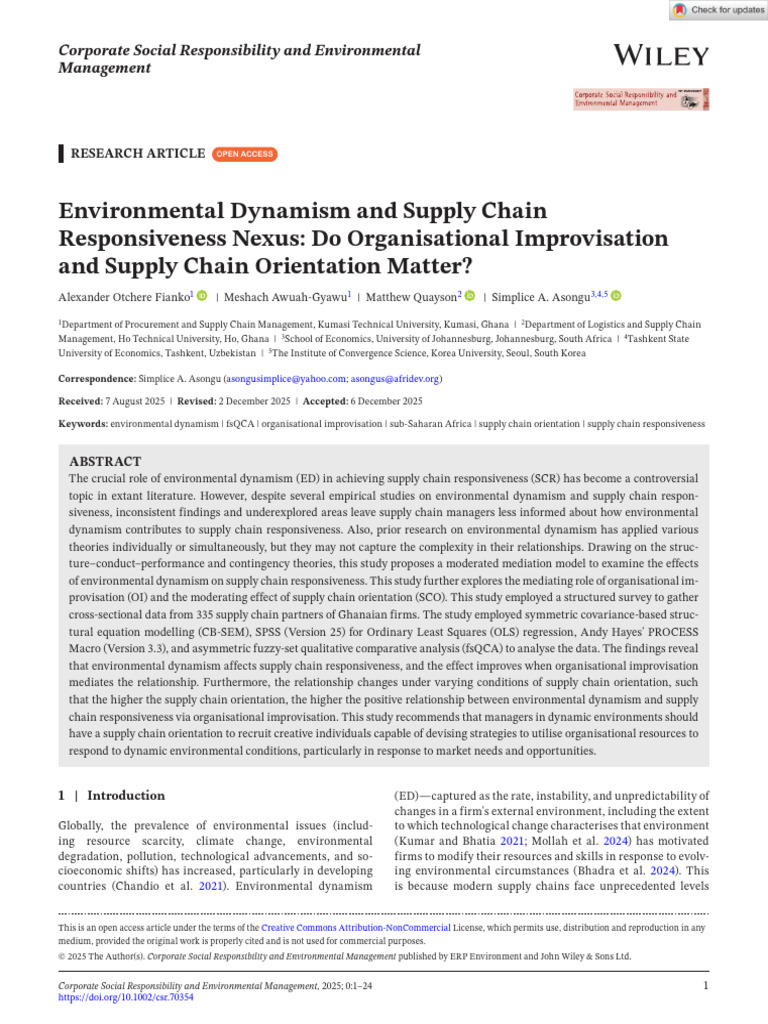 Corp Soc Responsibility Env - 2025 - Fianko - Environmental Dynamism ...