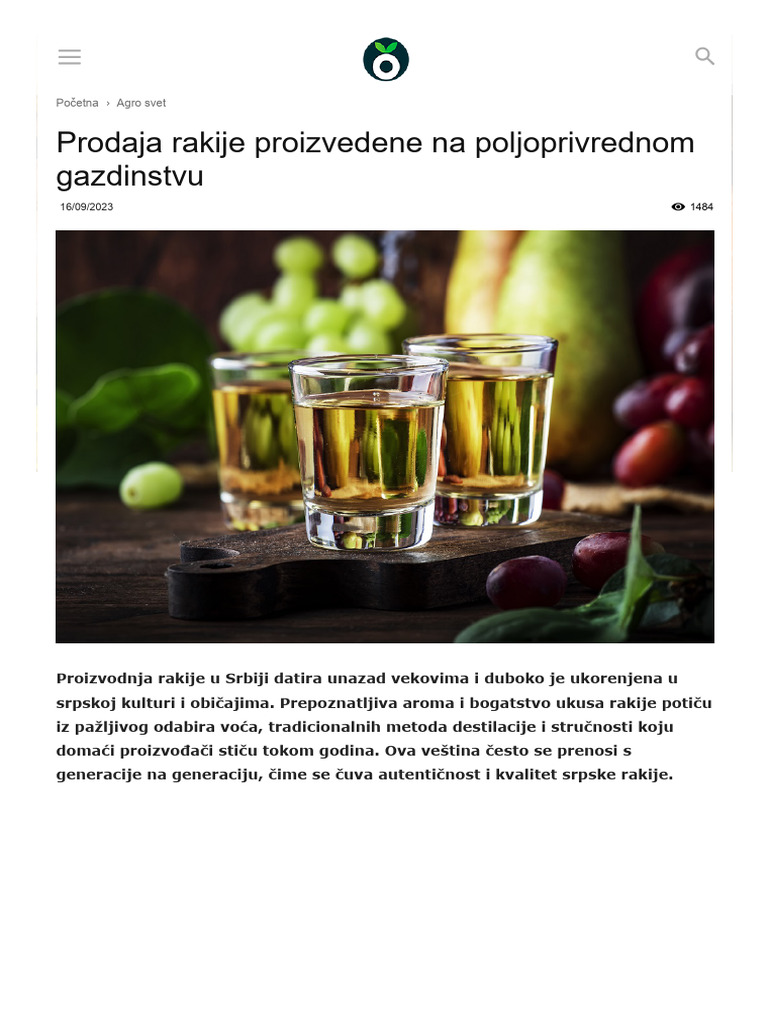 Prodaja Rakije Proizvedene Na Poljoprivrednom Gazdinstvu - Agro TV | PDF