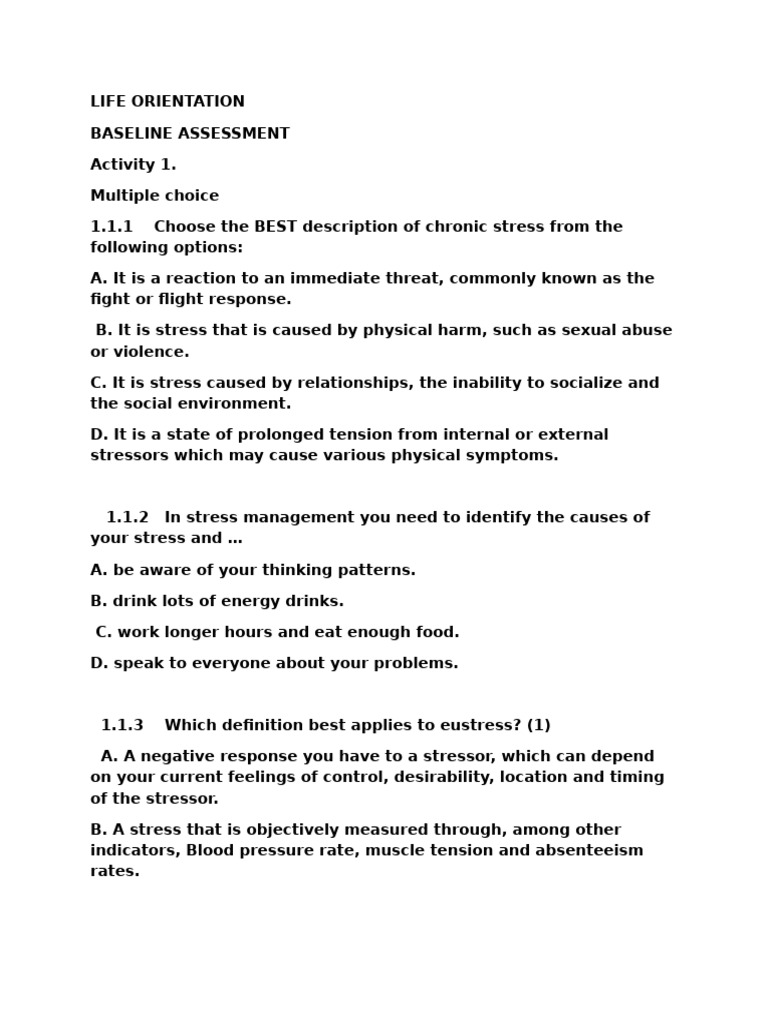 Life Orientation Stress Assessment Guide | PDF | Stress (Biology ...