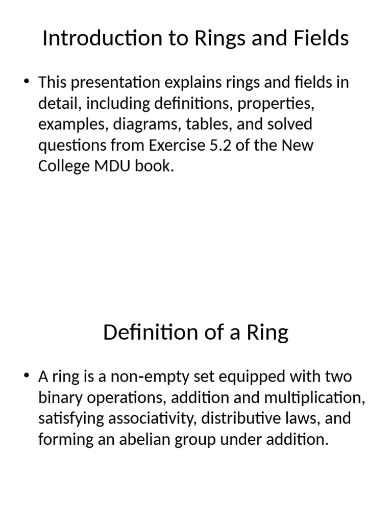 Rings Fields 20slides Expanded | PDF | Ring (Mathematics) | Field ...