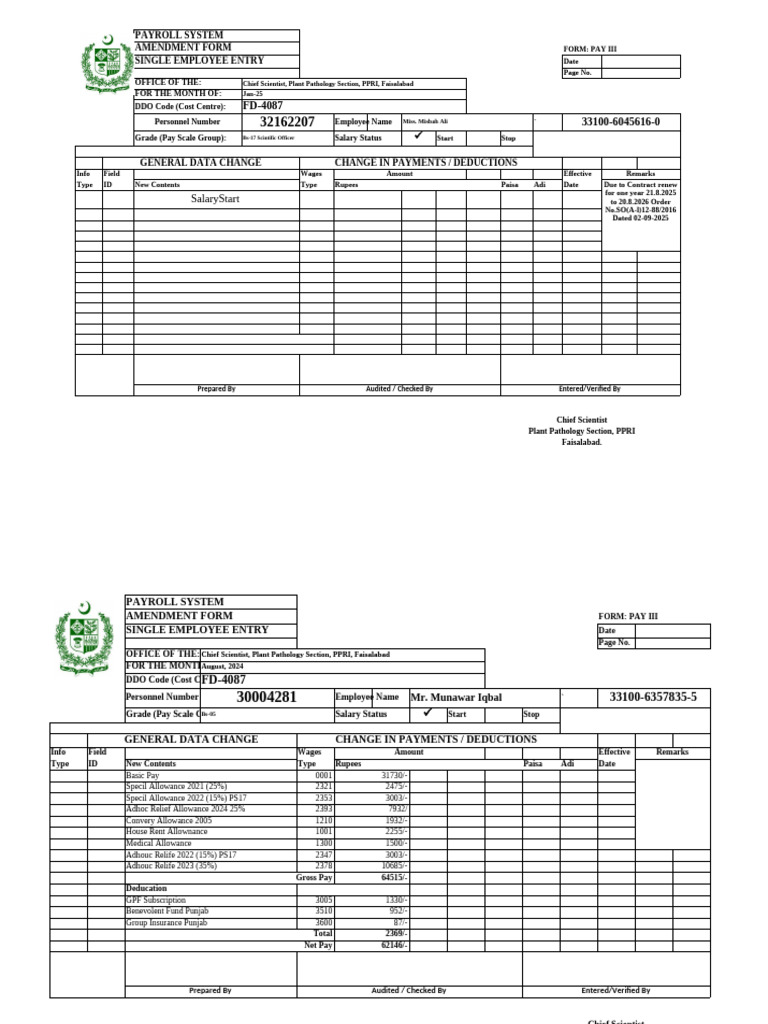 Payroll Amendment Form for Employees | PDF | Payroll | Working Conditions