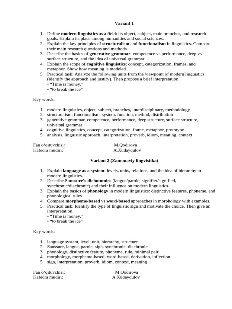 Overview of Modern Linguistics Concepts | PDF | Morphology (Linguistics ...