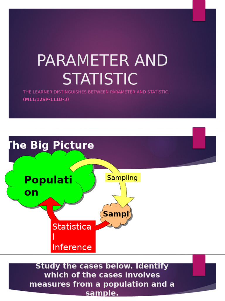 Parameter vs. Statistic Explained | PDF | Statistic | Sampling (Statistics)