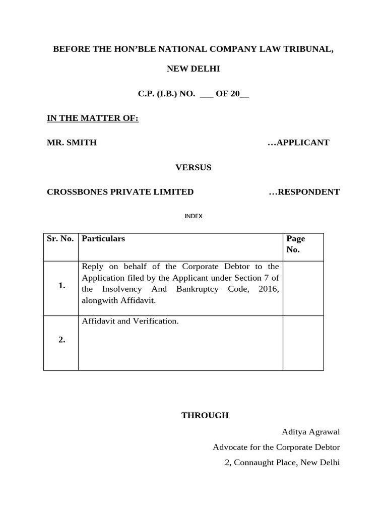 Fresh Look at Section 7 Reply Ibc 2016 Pdf Bankruptcy