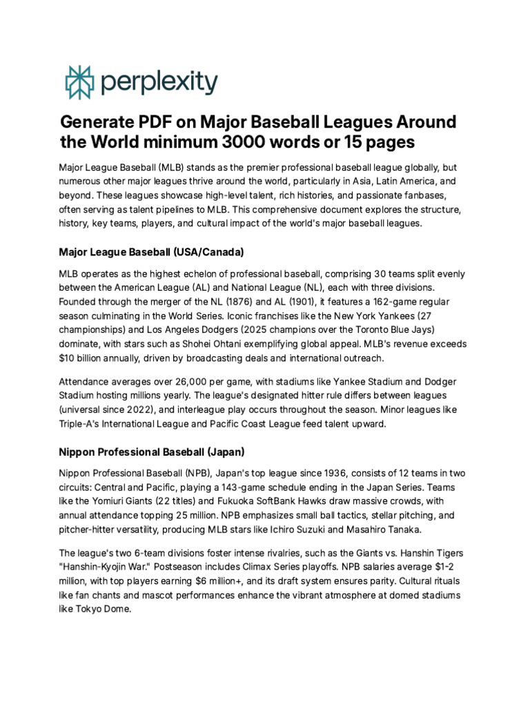 Global Major Baseball Leagues Overview | PDF | Major League Baseball ...