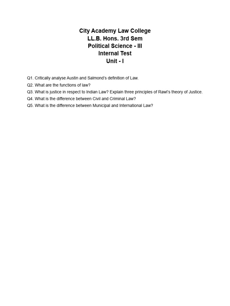 Pol. Sc. Unit 1 Test Qs | PDF