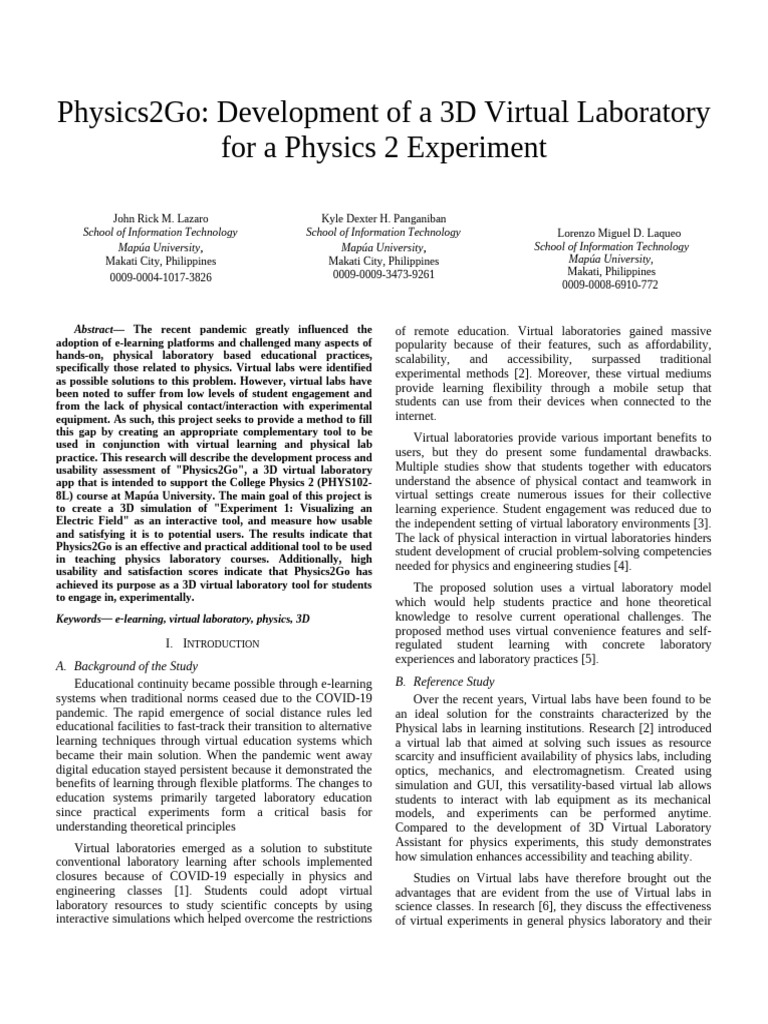 3D Virtual Lab for Physics Education | PDF | Virtual Reality | Usability