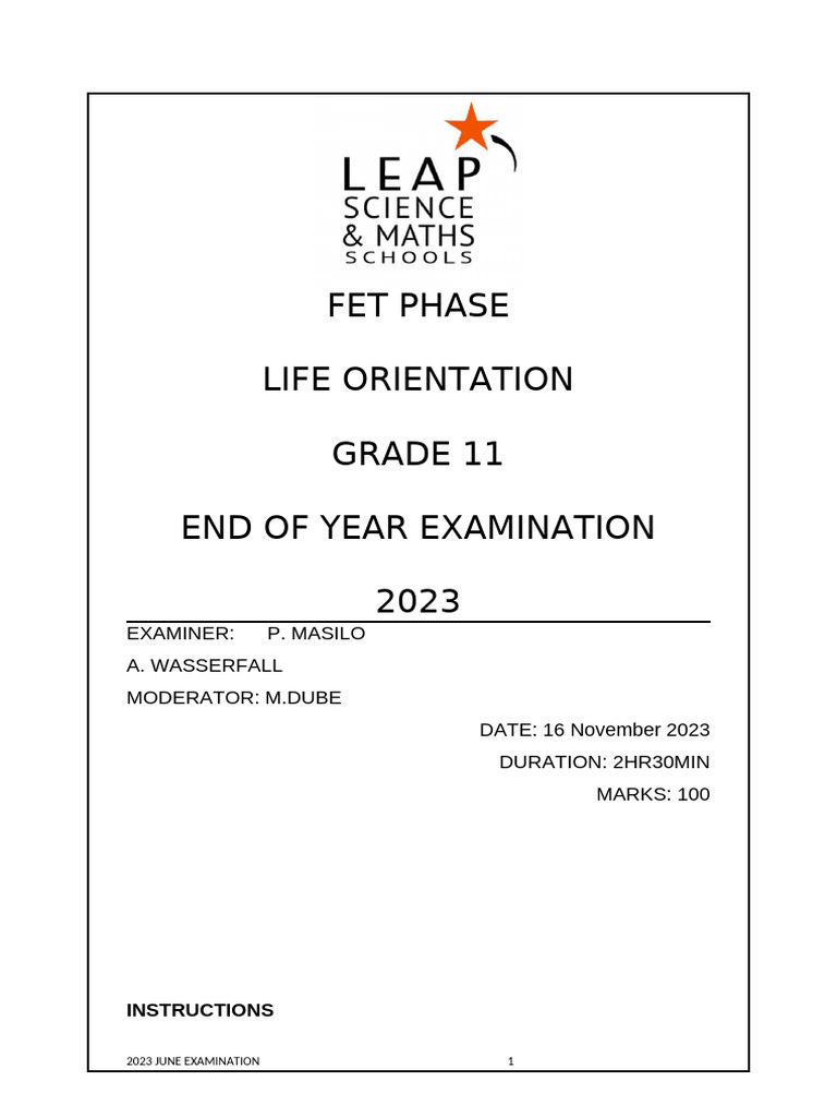 Grade 11 Life Orientation Exam 2023 | PDF | Well Being | Behavioural ...