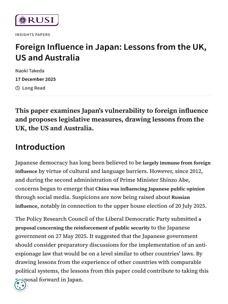 Japan's Foreign Influence Legislation Insights | PDF | Japan | Government