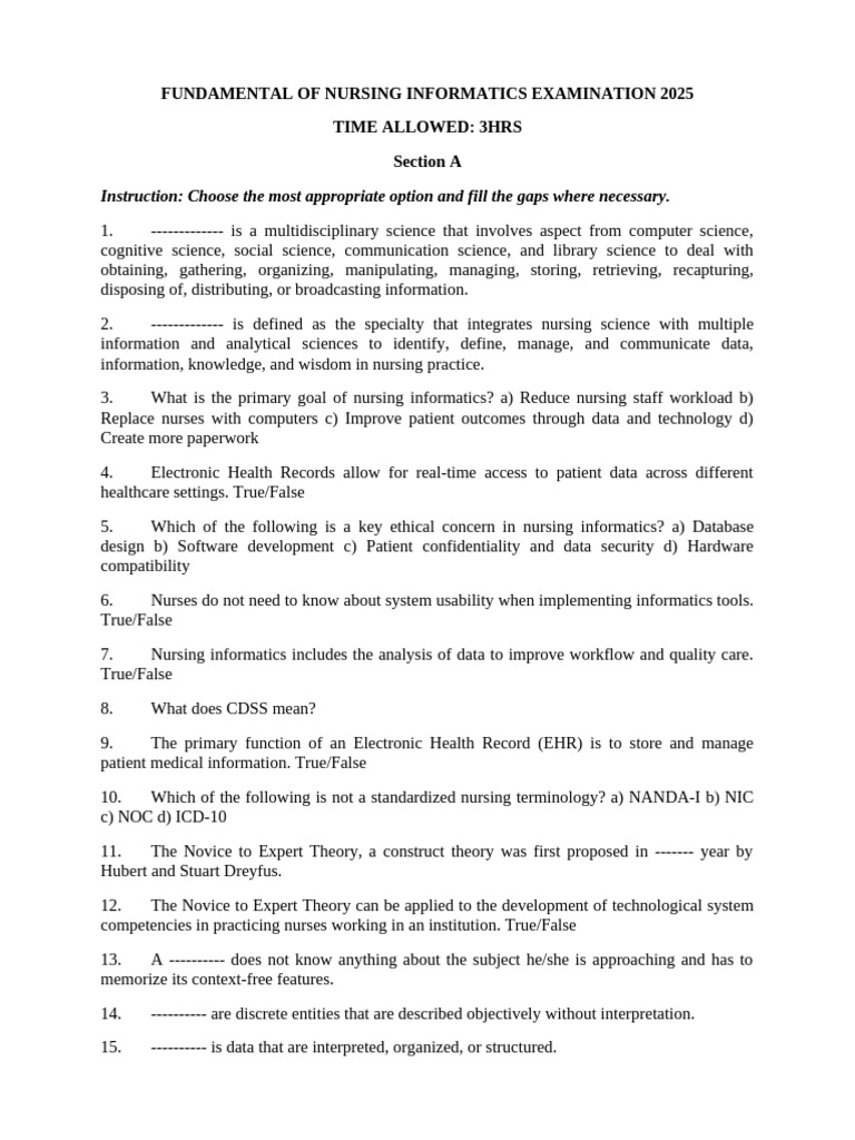 Nursing Informatics Exam 2025 Guide | PDF | Health Informatics ...