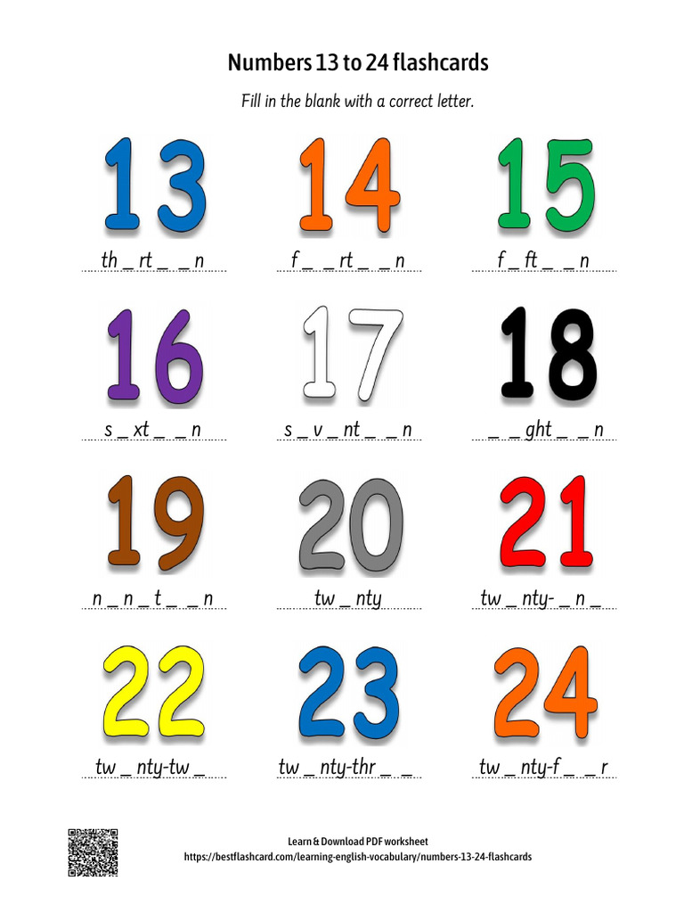 Numbers 13-24 Flashcards Worksheet | PDF