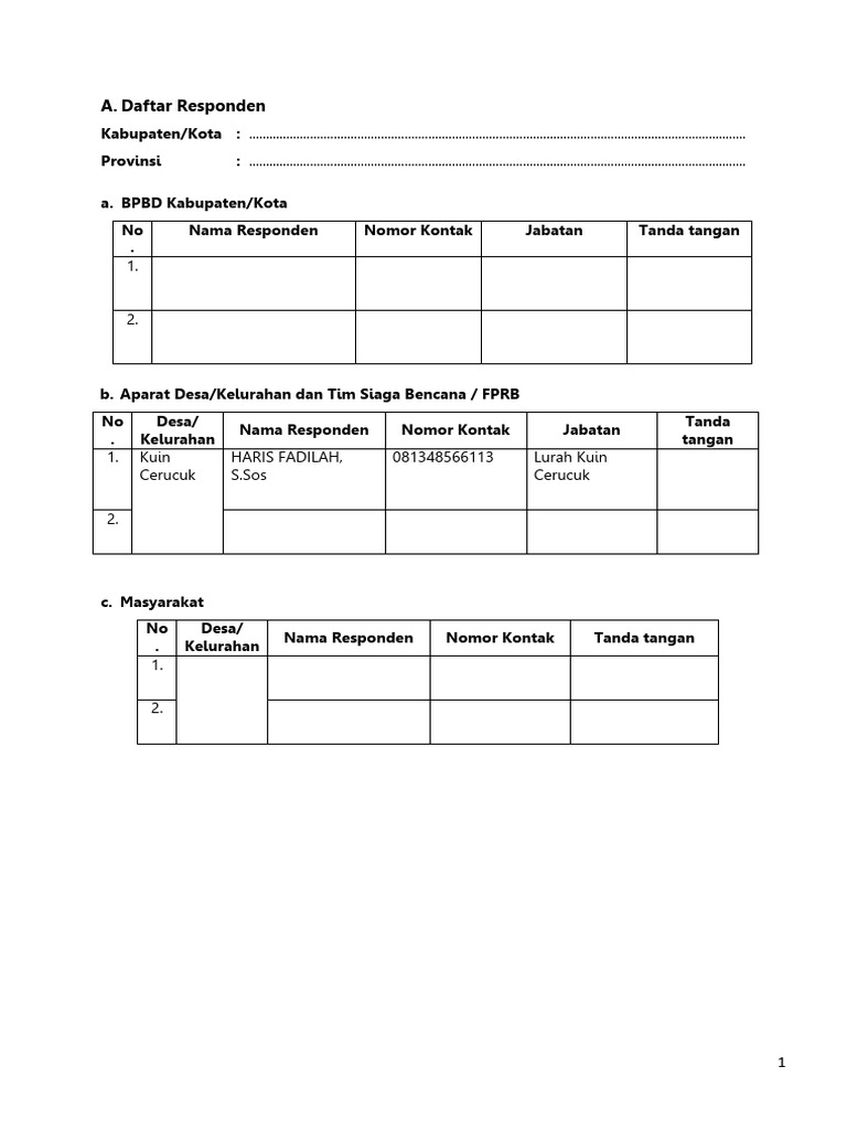 Formulir Responden Penanggulangan Banjir | PDF