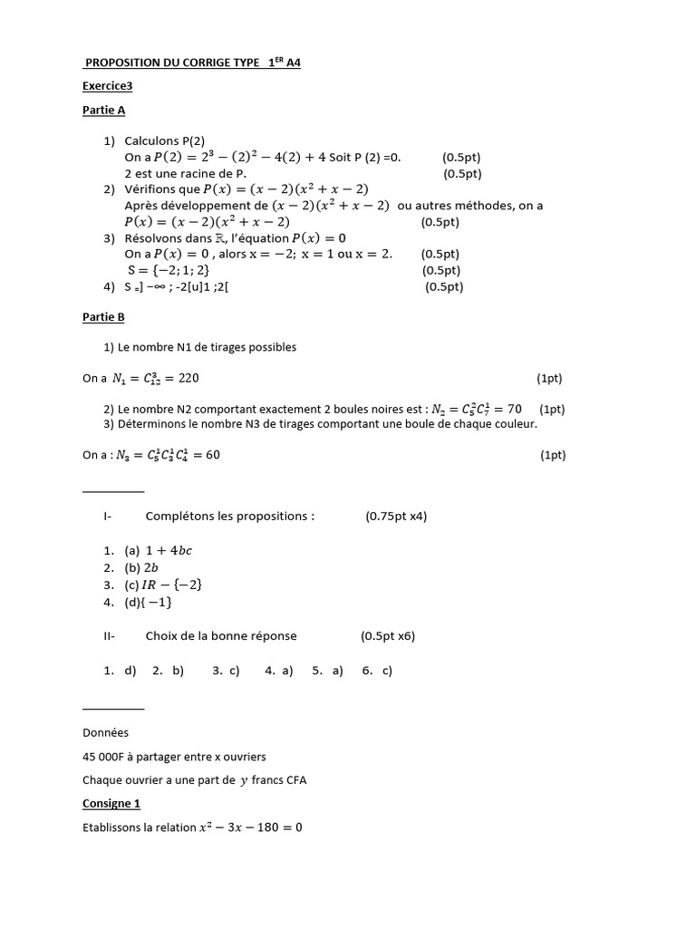 Correction type exercice mathématique | PDF | Mathématiques | Algèbre