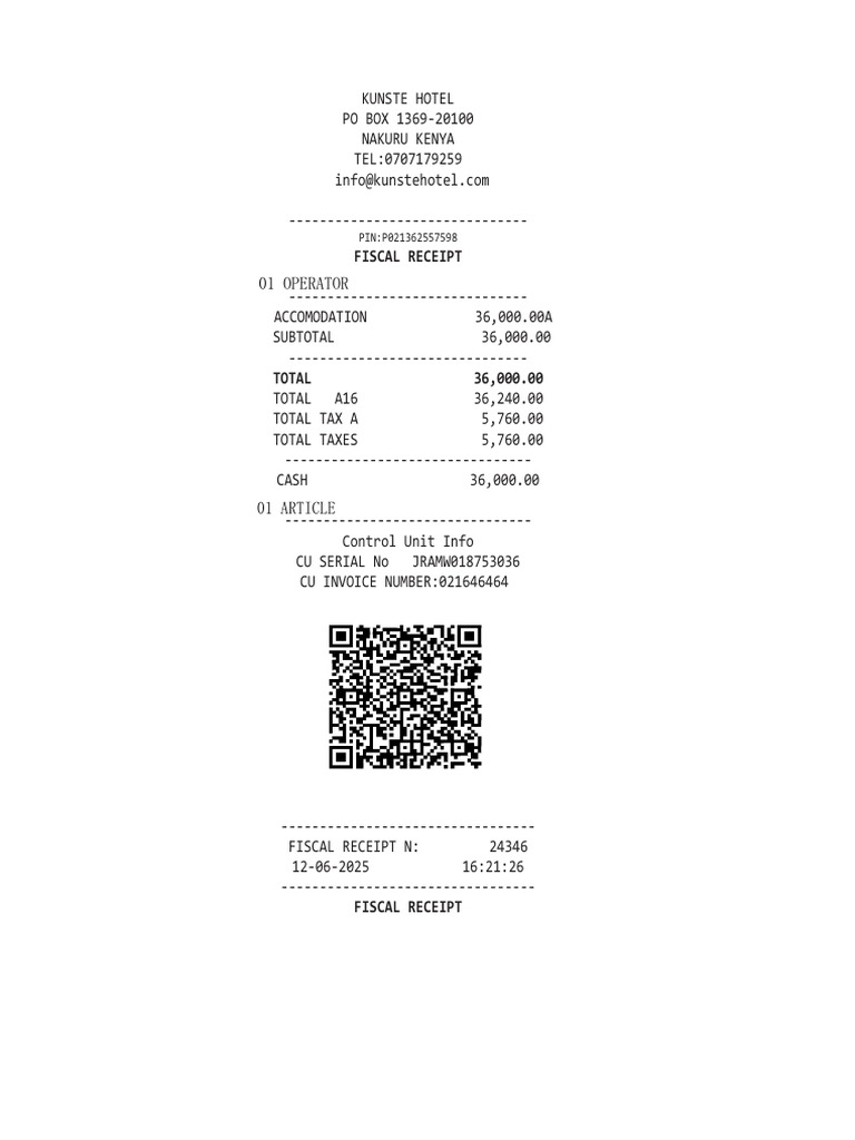 Kunste Hotel Fiscal Receipt Details | PDF