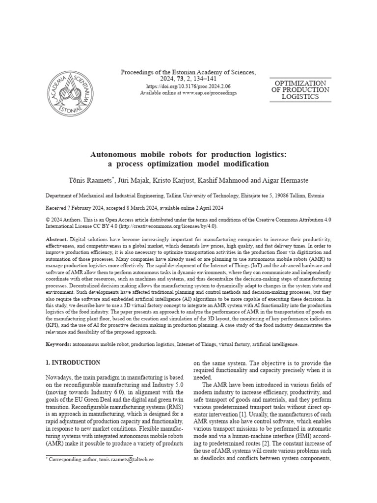 AMR Process Optimization in Manufacturing | PDF | Simulation ...
