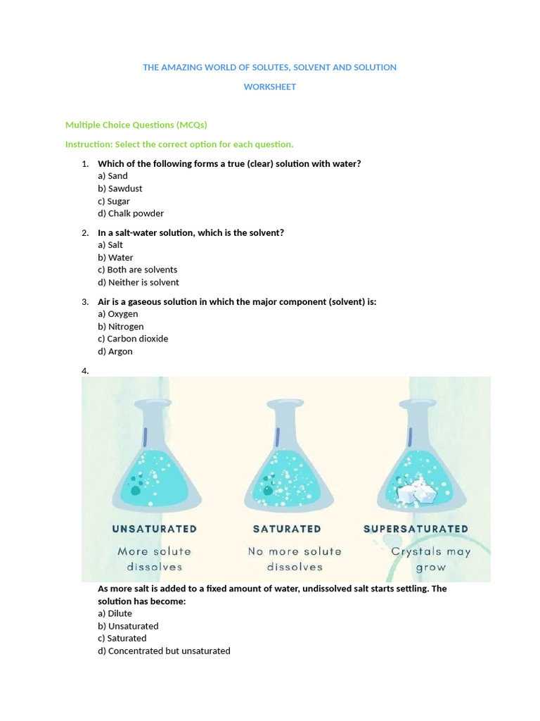Solutes, Solvent, and Solutions Worksheet | PDF | Water | Density