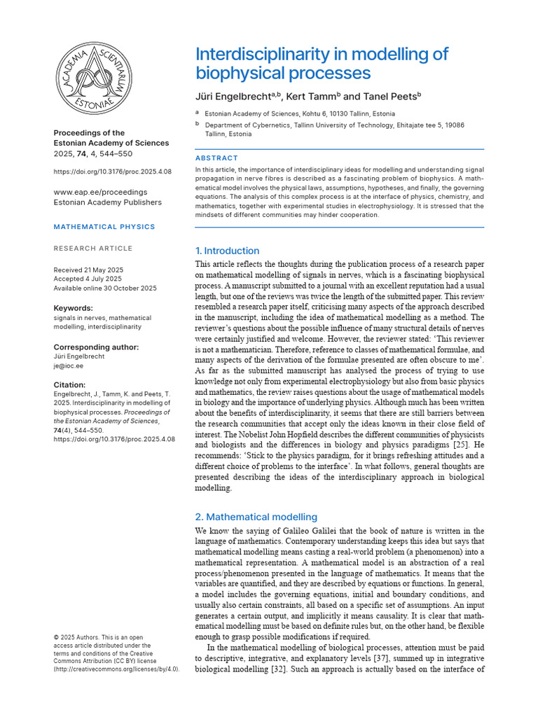 Interdisciplinarity in Modelling of Biophysical Processes | PDF ...