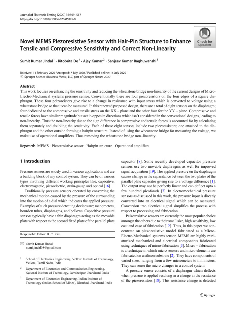 Enhanced MEMS Piezoresistive Sensor Design | PDF | Pressure Measurement ...