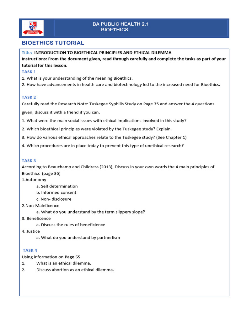 Bioethics Tutorial 1 | PDF