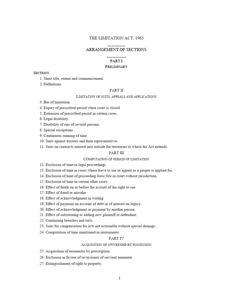 Limitation Act 1963 Overview and Sections | PDF | Negotiable Instrument ...