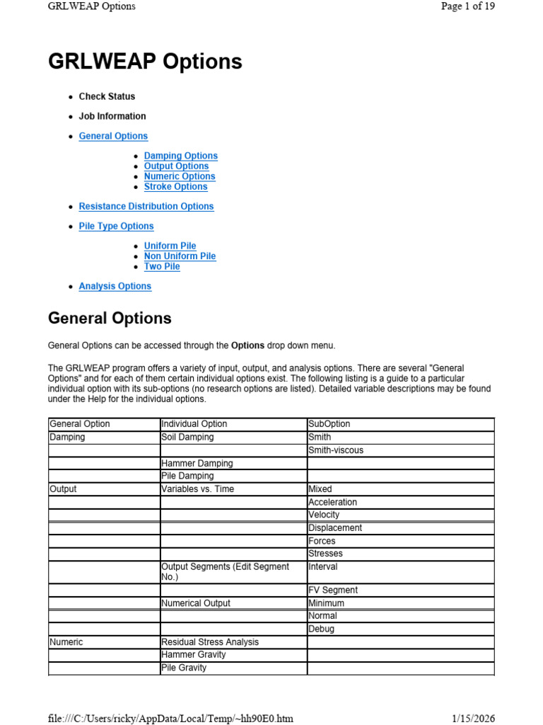 GRLWEAP General Options Overview | PDF | Damping | Friction