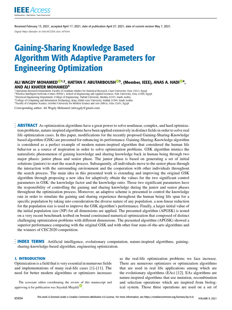 Adaptive GSK Algorithm for Optimization | PDF | Mathematical ...