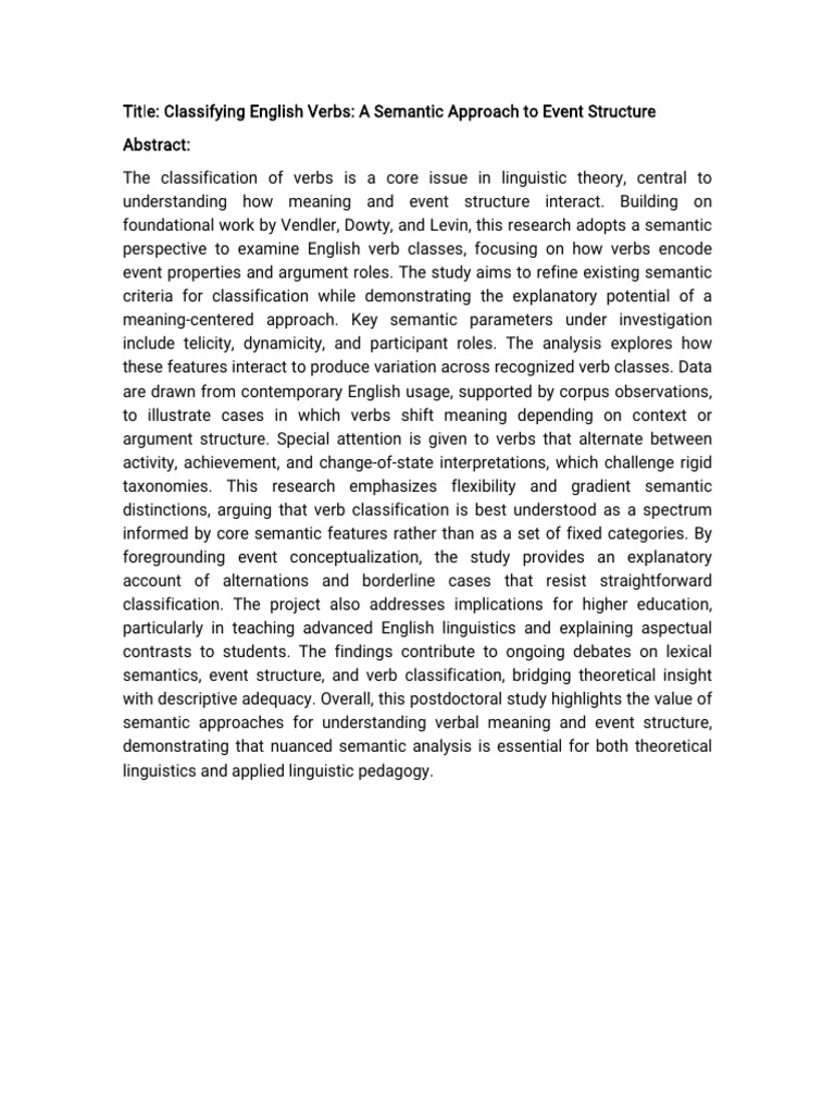 Semantic Classification of English Verbs | PDF
