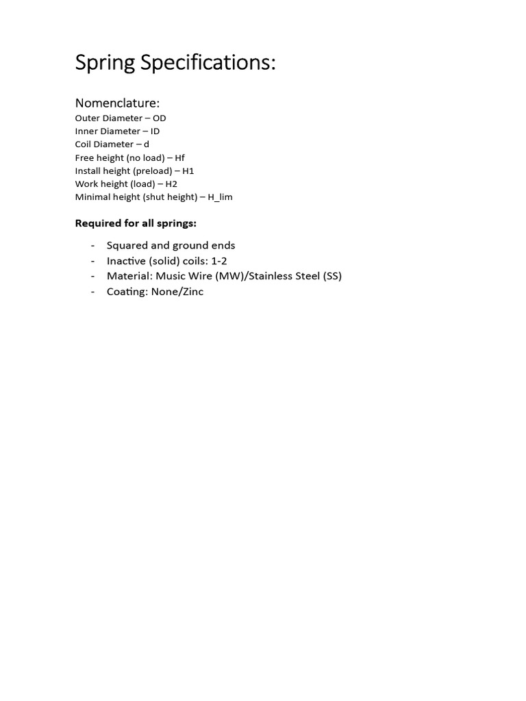 Spring Specifications and Requirements | PDF
