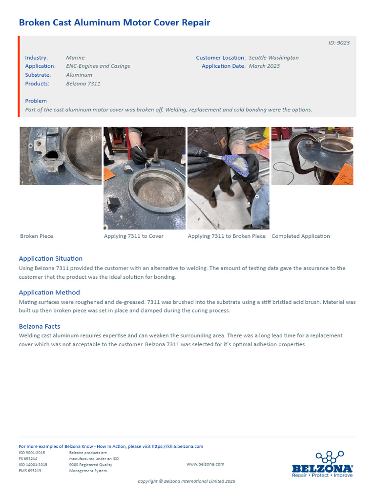 Broken Cast Aluminum Motor Cover Repair - 9023 | PDF