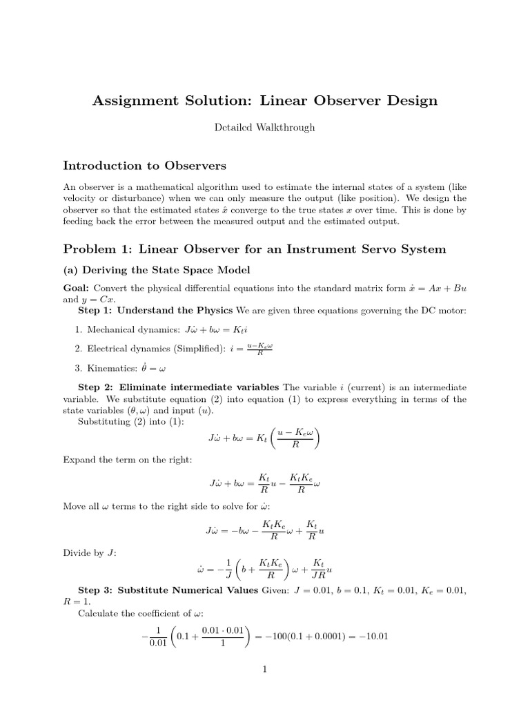 Linear Observer Design for Systems | PDF | Equations | Matrix (Mathematics)