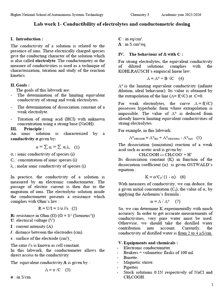 Conductivity Lab: Electrolytes & Titration | PDF | Electrolyte ...