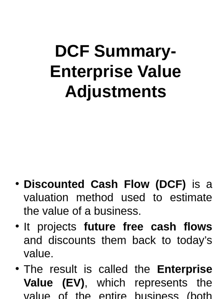 DCF Summary - Enterprise Value Adjustments | PDF | Discounted Cash Flow ...