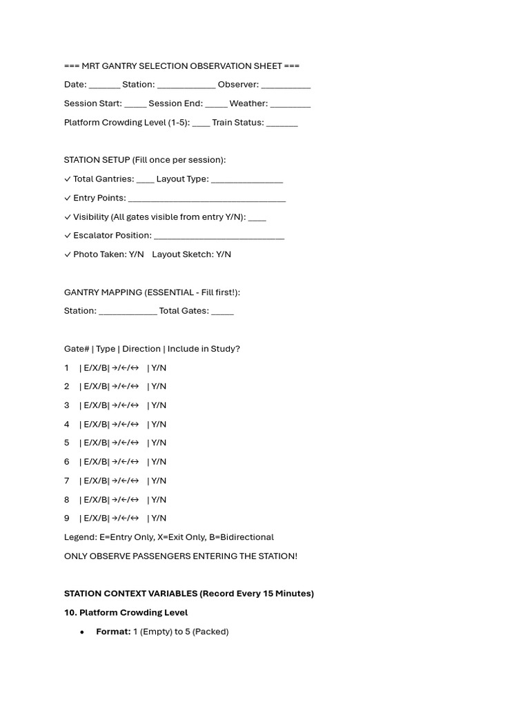 MRT Gantry Observation Sheet | PDF