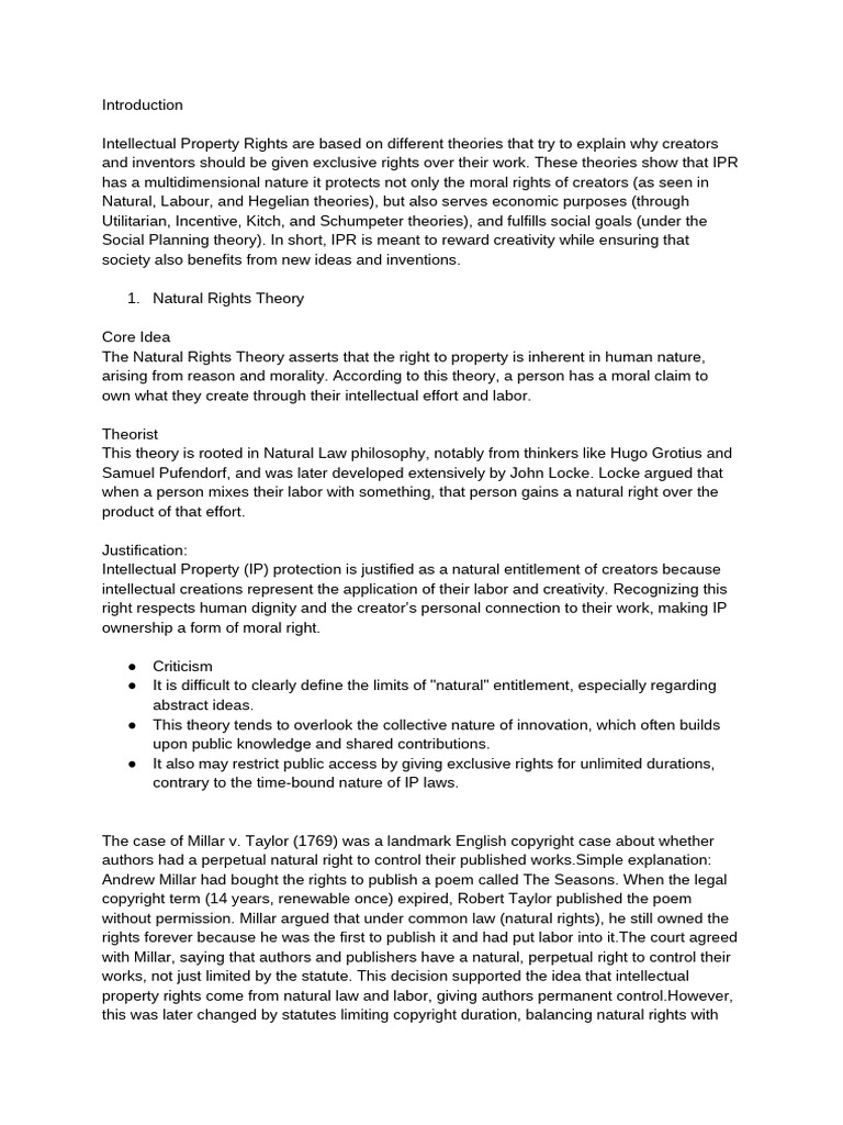 Theories of Intellectual Property Rights | PDF | Intellectual Property ...