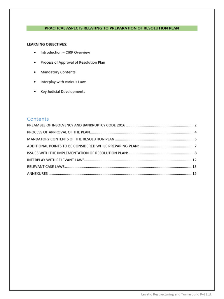 Resolution Plan Preparation Guide | PDF | Bankruptcy | Insolvency