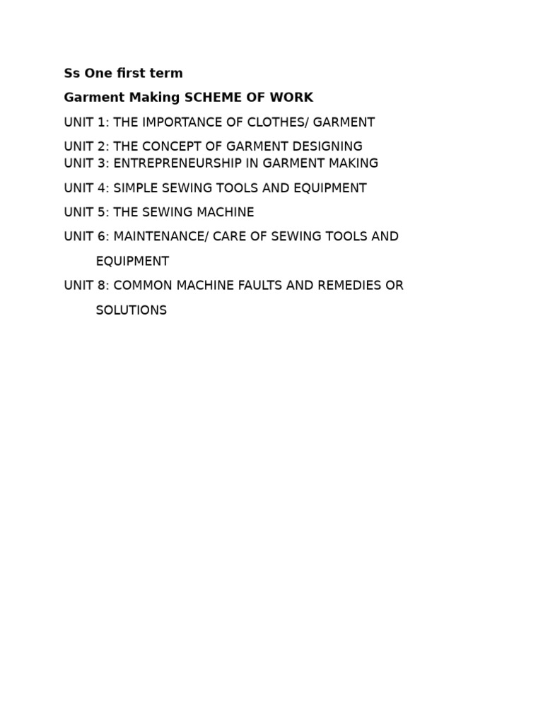 FT Ss One Garment Making Scheme | PDF