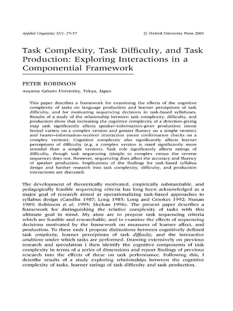 Task Complexity, Task Difficulty, and Task Production. Language ...