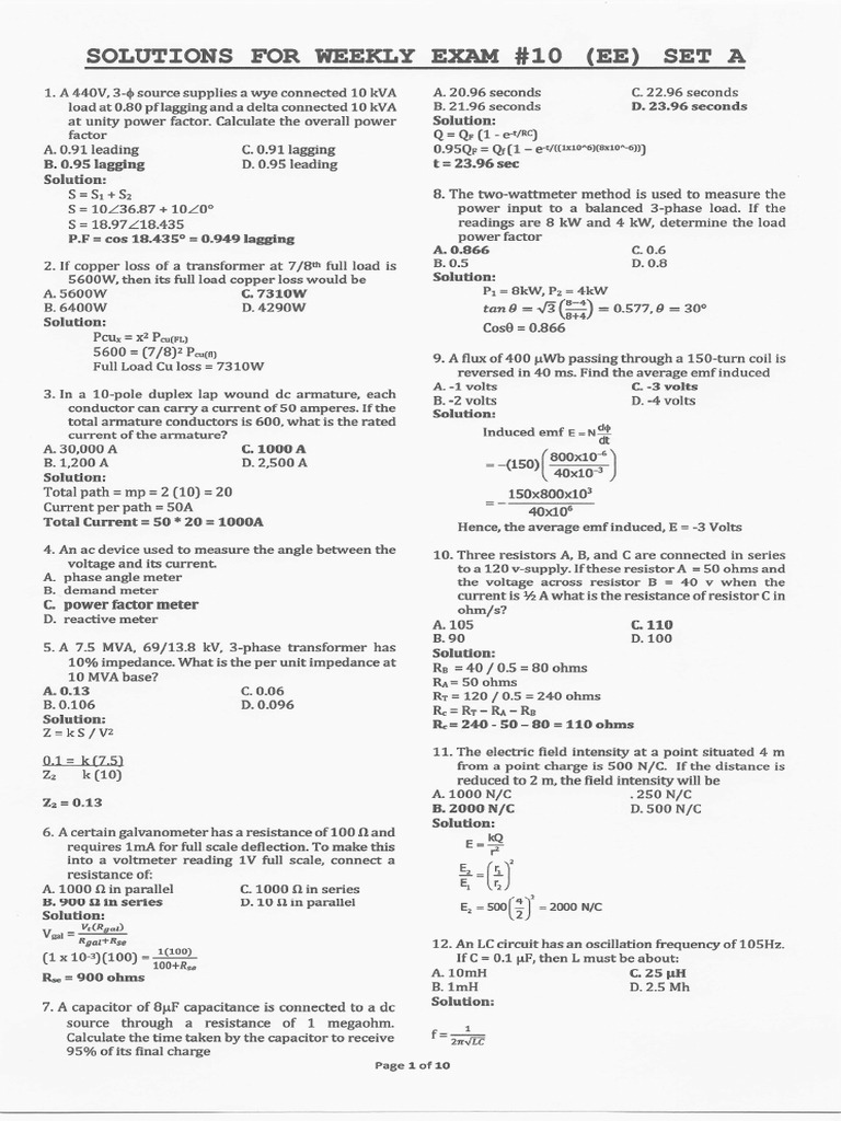 Solutions For Weekly Exam#10 - Online | PDF