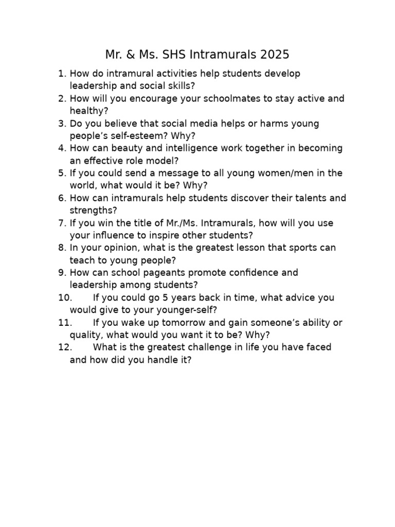 Mr. & Ms. SHS Intramurals 2025 Insights | PDF