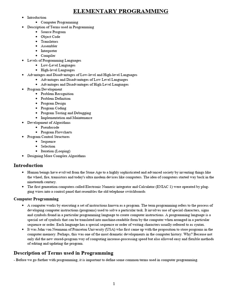 Introduction to Computer Programming | PDF | Programming | Computer Program