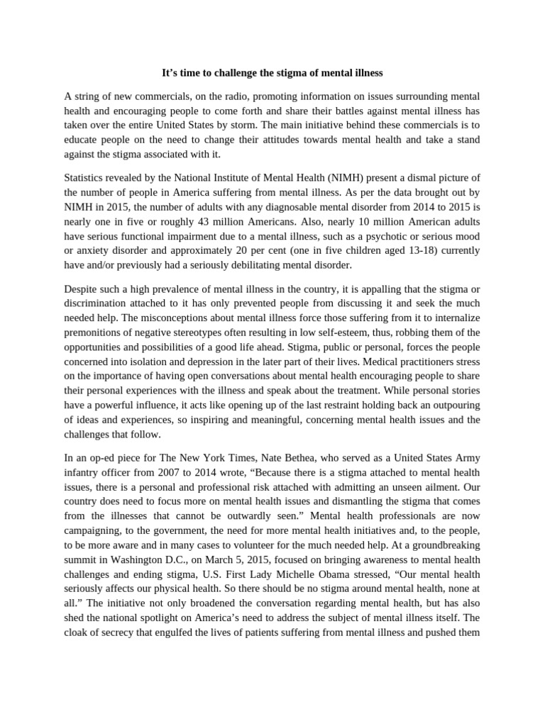 It's Time To Challenge The Stigma of Mental Illness | PDF | Mental ...