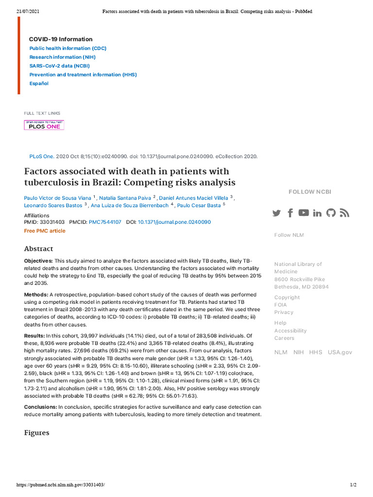 Factors Associated With Death in Patients With Tuberculosis in Brazil ...
